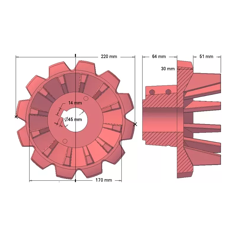 Roller no. 172 – cast iron drive roller Ø170 mm, pitch 50 mm | made by KiJ