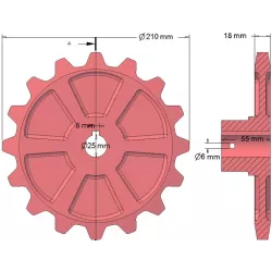 Roller no. 173 – cast iron gear wheel Ø210 mm for Hassia machines | made by KiJ