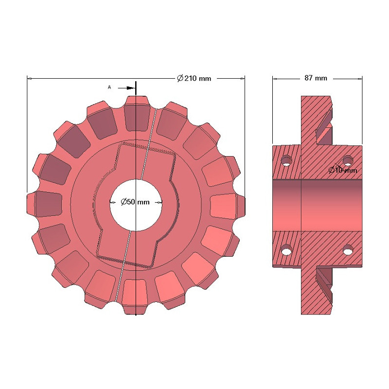 Roller no. 181 – cast iron drive roller Ø210 mm, pitch 36/40 mm | made by KiJ