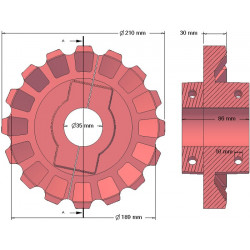 Roller no. 182 – cast iron drive roller Ø189 mm, pitch 36/40 mm | made by KiJ