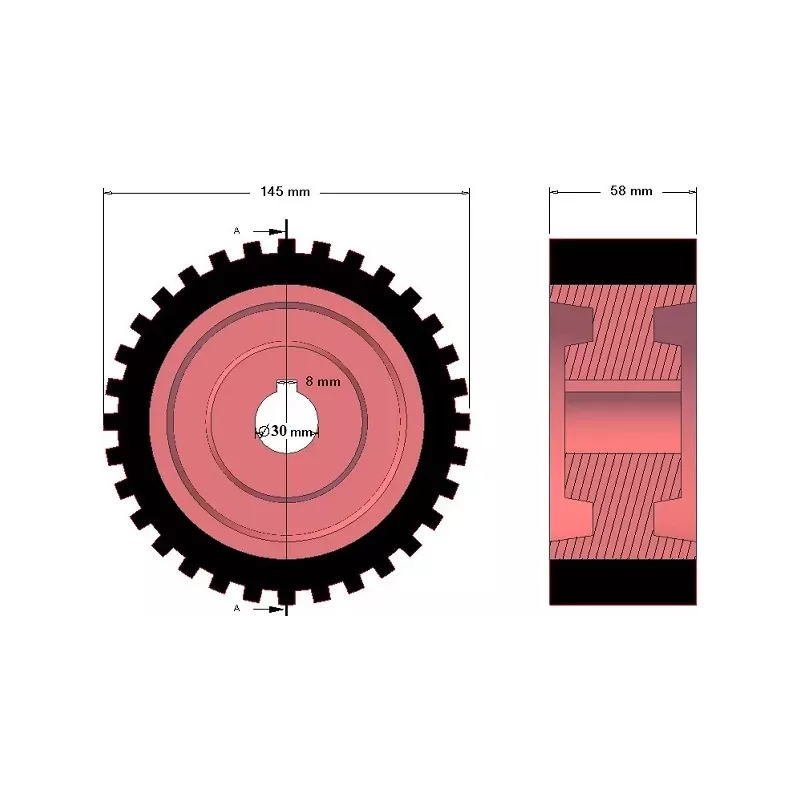 Roller no. 3a – cast iron and rubber drive roller Ø145 mm for Grimme machines | OEM Grimme 076.01046 | made by KiJ