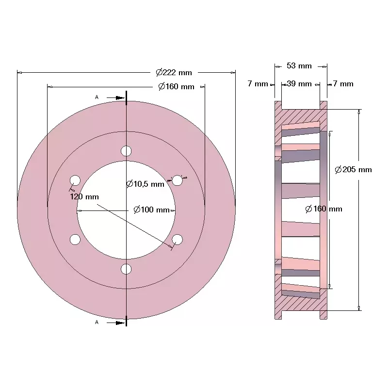 Roller no. 206 – cast iron drive roller Ø205 mm, pitch 50 mm, for Pomac machines | made by KiJ