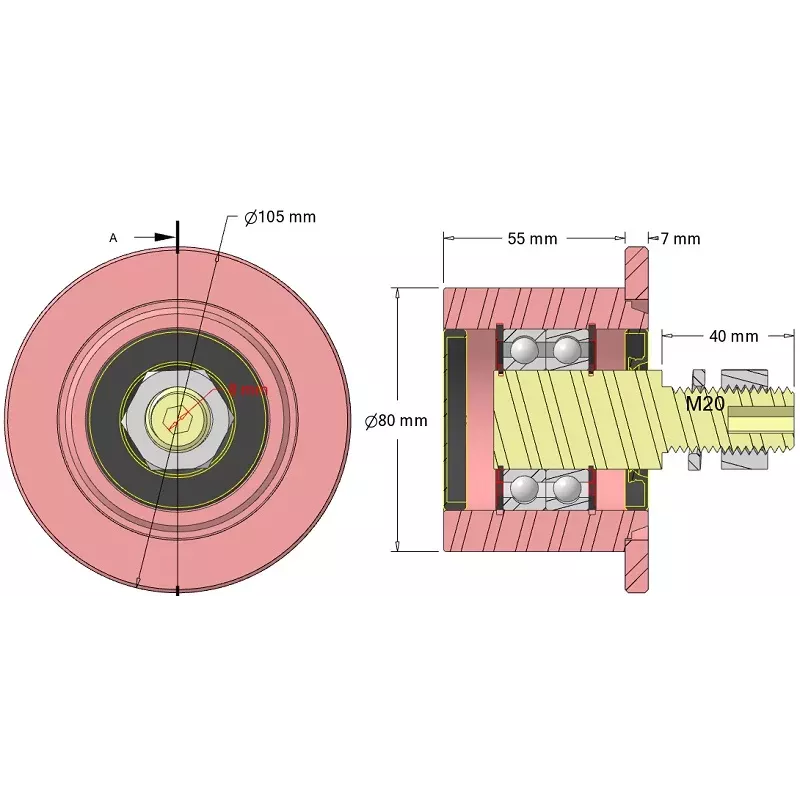 Roller no. 323 – steel return roller Ø80 mm for Sandei machines | OEM Sandei D0020 | made by KiJ