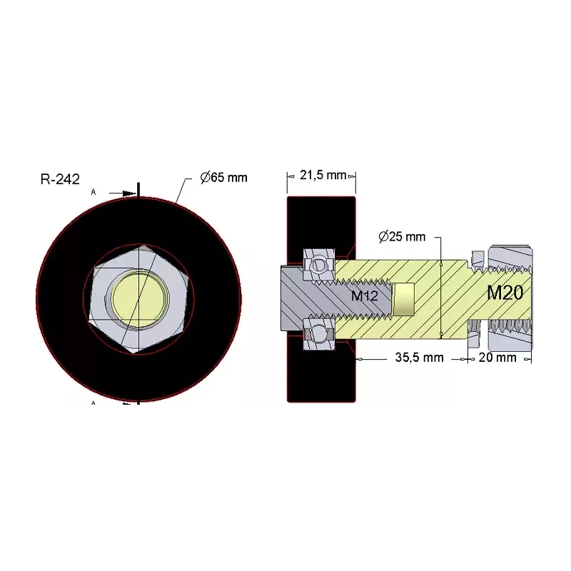 Roller no. 242 – rubber support roller for Wuhlmaus machines | OEM Wuhlmaus 000.03.016.00 | made by KiJ