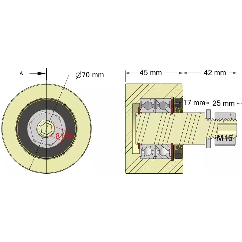 Roller no. 262 – plastic support roller Ø70 mm for AVR machines | OEM AVR 4302.15.80 | made by KiJ